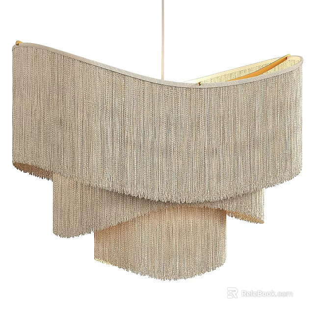 Elegant Fringed Chandelier With Layered Neutral Fabric Design For Modern Interiors 3d model 