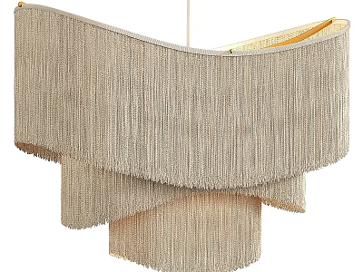Elegant Fringed Chandelier With Layered Neutral Fabric Design For Modern Interiors 3d model