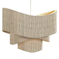 Elegant Fringed Chandelier With Layered Neutral Fabric Design For Modern Interiors