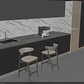 Modern Upholstered Bar Stools With Wooden Frame At Kitchen Counter Marble Backsplash Grey Cabinets Coffee Machine