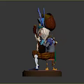 Fantasy Character In Elaborate Costume With Feathered Creature Playing Lute On Checkerboard Base