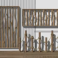New Chinese Guardrail Partition Log Railing 3d model