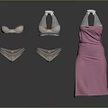 Women's Underwear Collection Including Bras Panties And Pink Satin Dress On Mannequins