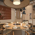Modern Wooden Restaurant Interior With Pendant Lights Large Windows Long Corridor And Dining Tables