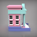 Cartoon Style Bank Building With Pink Light Blue And Purple Colors Columns And Steps