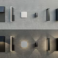 Modern Wall Lamps With Various Designs Displayed On Gray Wall Background 3d model