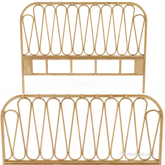 Elegant Rattan Bed Frame Design With Modern Headboard And Footboard 3d model 