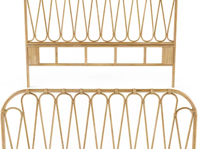 Elegant Rattan Bed Frame Design With Modern Headboard And Footboard 3d model