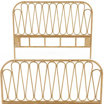 Elegant Rattan Bed Frame Design With Modern Headboard And Footboard 3d model