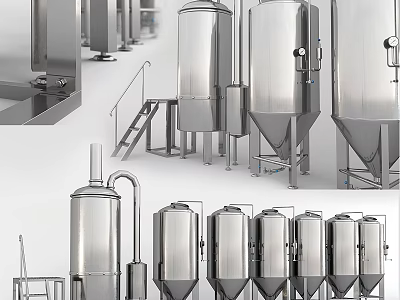 Industrial Brewing Equipment Featuring Stainless Steel Storage Tanks And Large Capacity Vessels 3d model