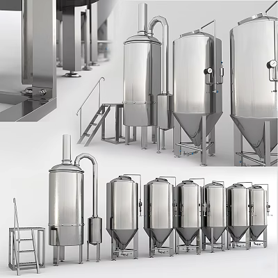 Industrial Brewing Equipment Featuring Stainless Steel Storage Tanks And Large Capacity Vessels 3d model
