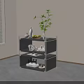 Stylish Living Room Storage Shelf With Metal Frame Black Shelves Potted Plant Vase And Books
