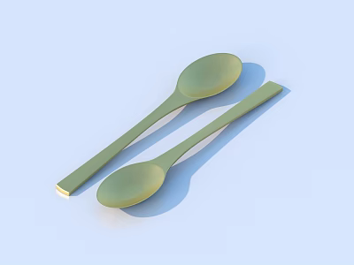 Green Long Handle Spoons Set For Daily Kitchen Use And Household Items 3d model