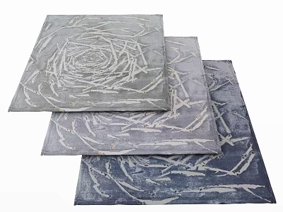 Square Rugs With Abstract White Line Patterns In Gray Light Gray And Navy Blue 3d model