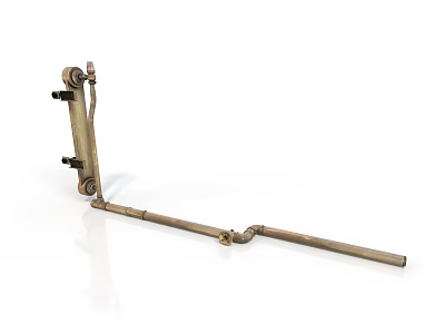 Brass Tone Metal Mechanical Component With Elongated Rod And Connected Parts 3d model