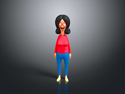 Cartoon Child With Black Long Hair Red Shirt Blue Pants And Yellow Shoes 3d model