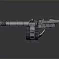 Futuristic Gatling Gun Weapon With Metallic Structure Multiple Barrels And Rotating Mechanism