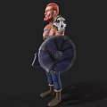 Shirtless Warrior Man With Red Hair Beard Blue Pants And Arm Guards Carrying Weapon