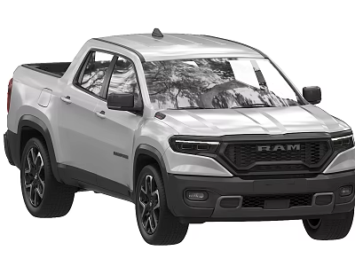 Silver RAM Pickup Truck With Modern Design Black Wheels And Front Grille Features 3d model