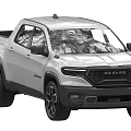 Silver RAM Pickup Truck With Modern Design Black Wheels And Front Grille Features