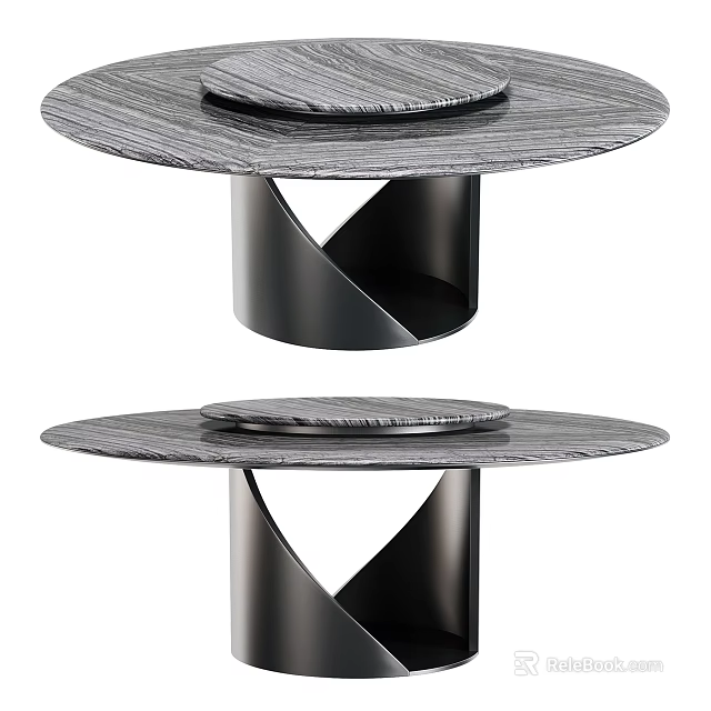 Modern Gray Dining Table With Black Spiral Legs And Circular Turntable 3d model 