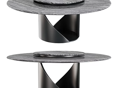 Modern Gray Dining Table With Black Spiral Legs And Circular Turntable 3d model
