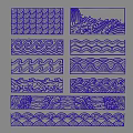 Traditional Blue Wave Patterns Collection With Various Artistic Design Elements 3d model