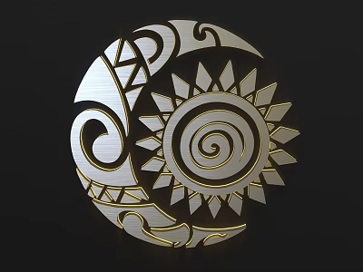 Artistic Circular Wall Decor Featuring Sun Moon Spiral Patterns With Intricate Cutout Details 3d model