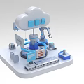 Modern Tech Themed Decorative Ornament Set With Cloud Robot Arm And 3D Elements 3d model