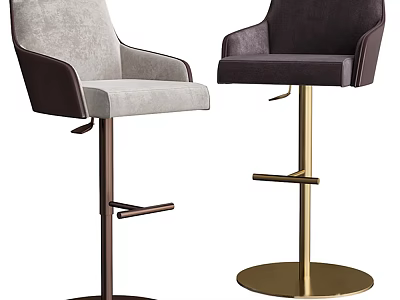 Modern Upholstered Bar Stools With Light Gray And Dark Brown Seats And Metal Bases 3d model