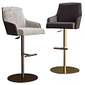 Modern Upholstered Bar Stools With Light Gray And Dark Brown Seats And Metal Bases