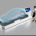 Woman Viewing Large Interactive Public Facility With 3D Car Wireframe And Blue Interface Screen 3d model