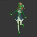 Pink Haired Anime Character in Blue White School Uniform with Running Pose 3D Render