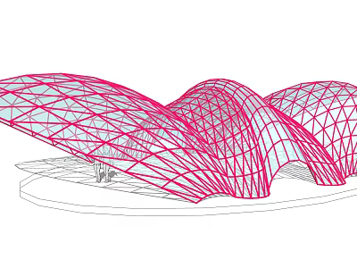 Modern Red Grid Pergola With Curved Steel Structure And Artistic Design 3d model
