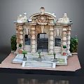 Cartoon Scenic Classical Building Model With Arched Gate Columns Steps And Potted Plants 3d model