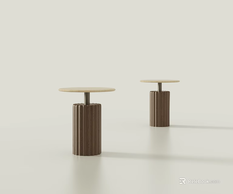 Modern Wooden Side Tables with Round Tops and Cylindrical Bases in Minimalist Home Interior 3d model 