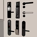 Smart Door Locks With Various Black Designs And Digital Keypad Handles On Wall 3d model