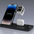 Wireless Charging Station With Smartphone Smartwatch And Wireless Earbuds On Black Base