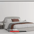 Light Gray Frame Double Bed with White Sheets Brown Pillow Checkered Blanket and Bedside Tables 3d model