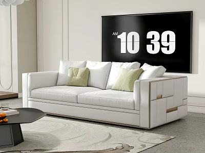 Modern White Sofa and Black Coffee Table Set With Green Pillows in Living Room 3d model