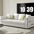Modern White Sofa and Black Coffee Table Set With Green Pillows in Living Room