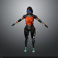 Sci Fi Female Character In Armored Suit With Red Green Accents Goggles And Outstretched Arms