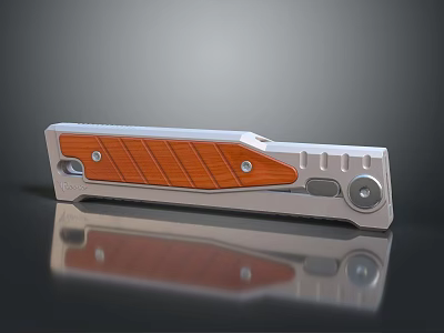 Modern Folding Knife With Metal Body Wooden Grip And Reflective Surface Design Detail 3d model