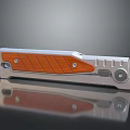 Modern Folding Knife With Metal Body Wooden Grip And Reflective Surface Design Detail