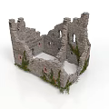 Ancient Stone Castle Ruins with Ivy Covered Walls Towers and Arched Windows