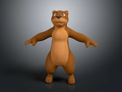 3D Animated Cartoon Bear Game Character Standing With Brown Fur Open Arms 3d model