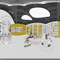 Mall Toy Store With Yellow Walls White Display Shelves Round Platforms And Stuffed Toys