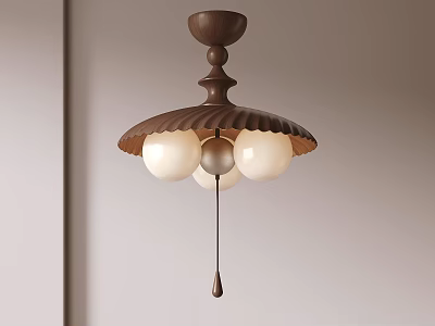 Brown Umbrella Shaped Chandelier With White Spherical Bulbs And Pull Cord 3d model