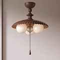 Brown Umbrella Shaped Chandelier With White Spherical Bulbs And Pull Cord