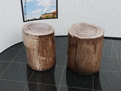 Natural Wood Stump Stools With Rustic Texture For Home Interior Decoration 3d model